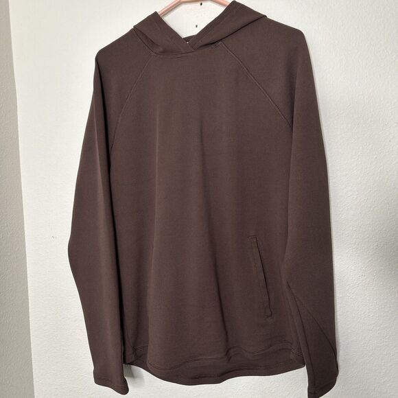 Heavy Waffle HOODED Sweatshirt All in Motion 2 pocket BROWN Thumbholes Sz Small - Picture 4 of 13